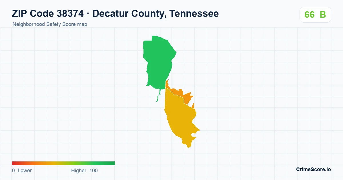 ZIP Code 38374 in Decatur County, Tennessee neighborhood Safety Score map