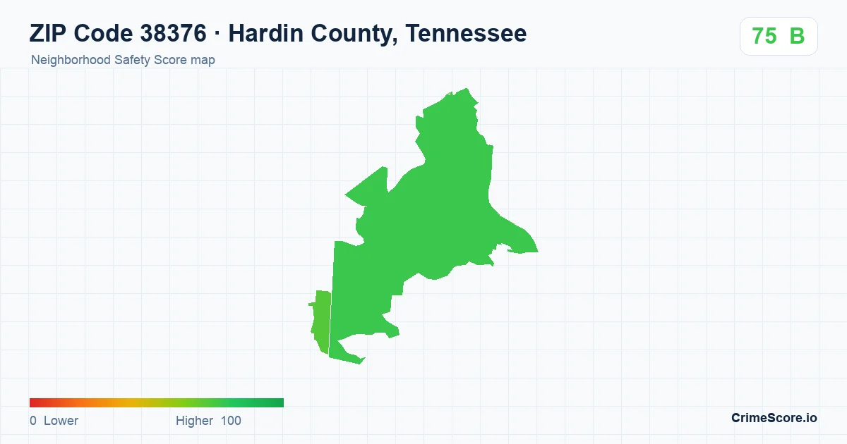 ZIP Code 38376 in Hardin County, Tennessee neighborhood Safety Score map