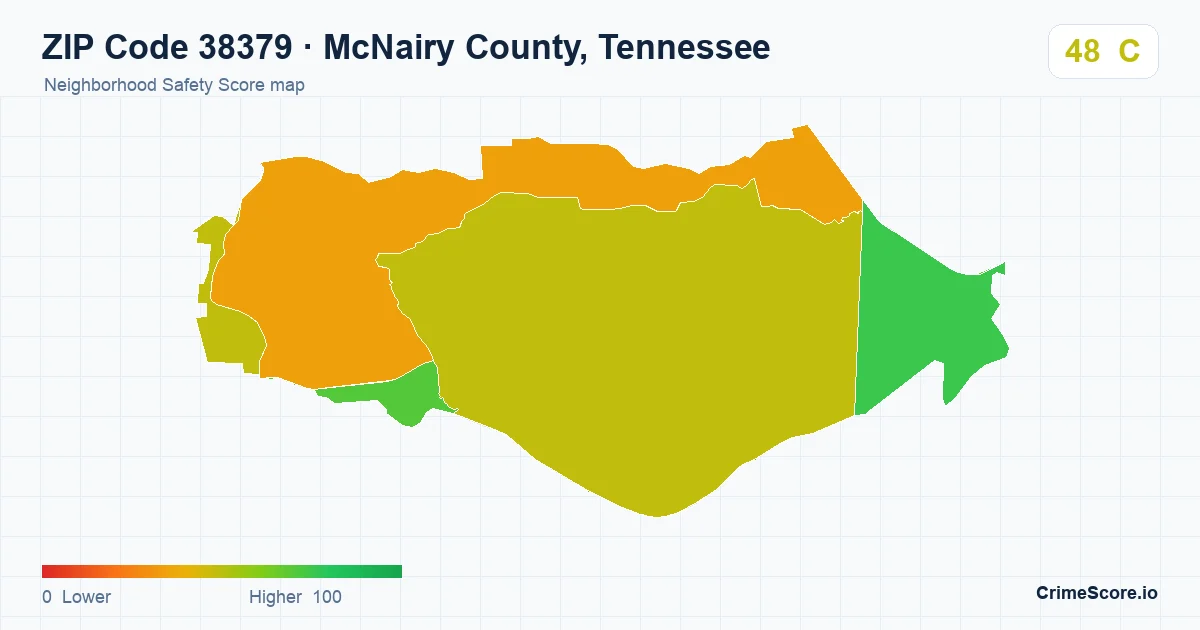 ZIP Code 38379 in McNairy County, Tennessee neighborhood Safety Score map