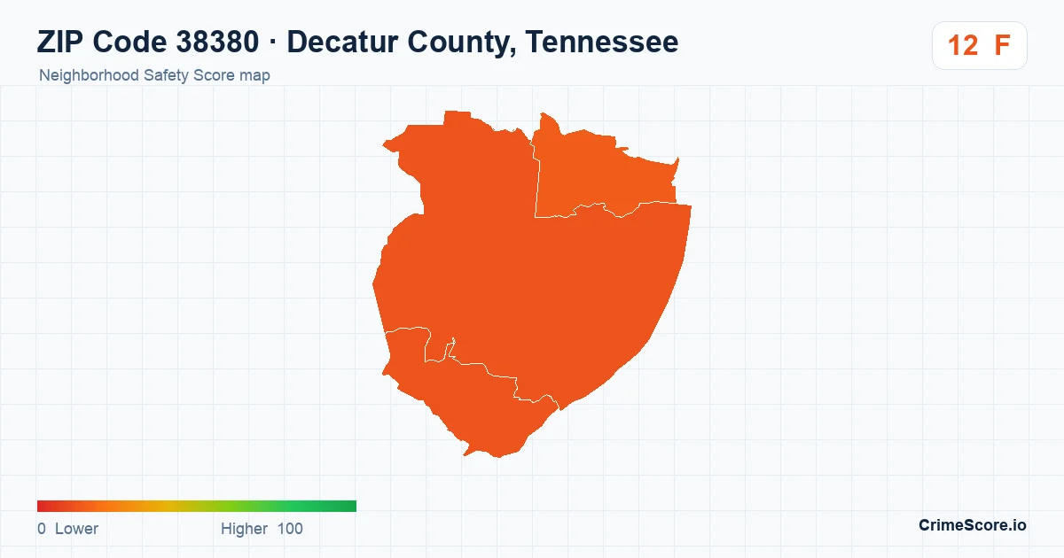 ZIP Code 38380 in Decatur County, Tennessee neighborhood Safety Score map