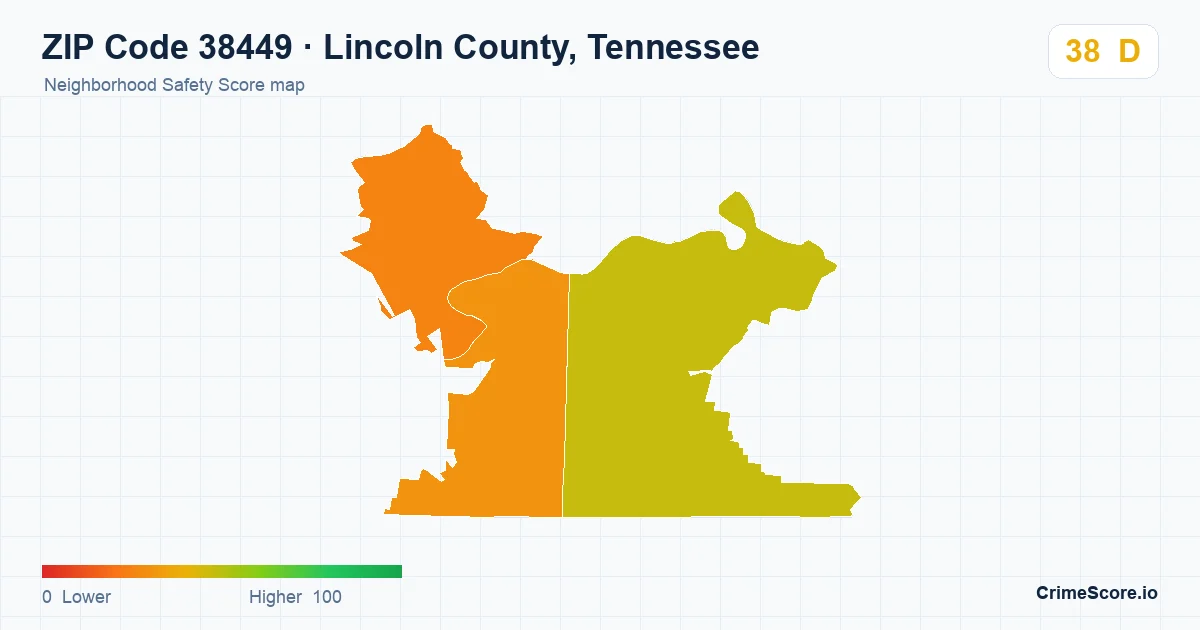 ZIP Code 38449 in Lincoln County, Tennessee neighborhood Safety Score map