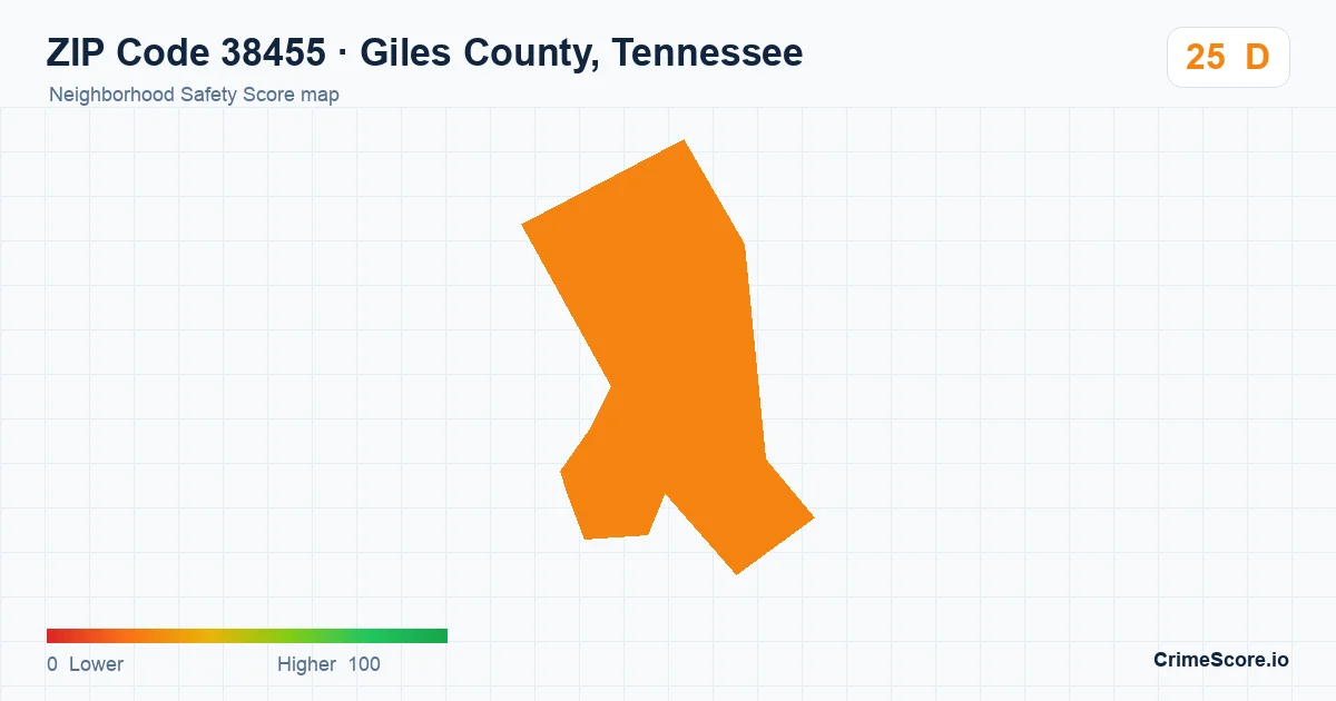 ZIP Code 38455 in Giles County, Tennessee neighborhood Safety Score map