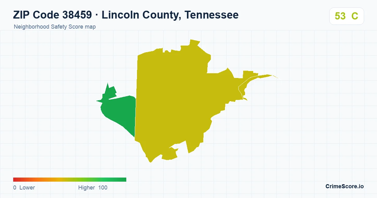 ZIP Code 38459 in Lincoln County, Tennessee neighborhood Safety Score map