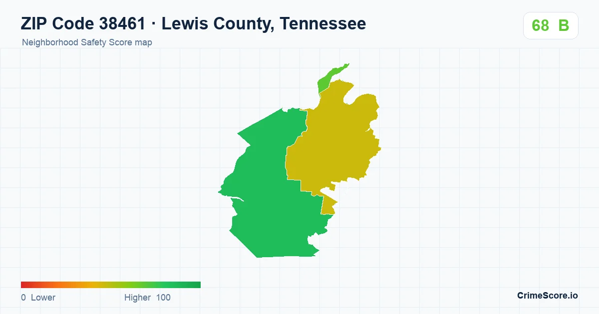 ZIP Code 38461 in Lewis County, Tennessee neighborhood Safety Score map