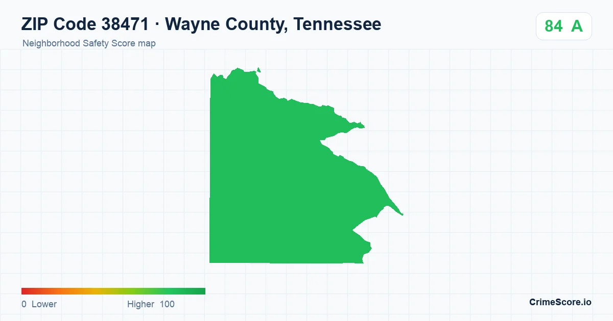 ZIP Code 38471 in Wayne County, Tennessee neighborhood Safety Score map