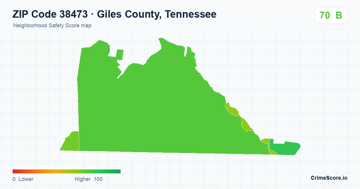 ZIP Code 38473 in Giles County, Tennessee neighborhood Safety Score map