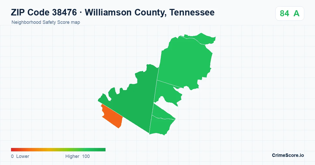 ZIP Code 38476 in Williamson County, Tennessee neighborhood Safety Score map