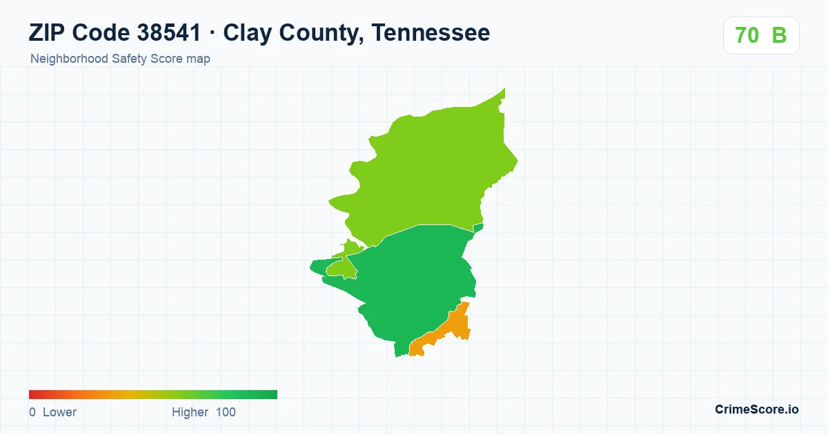 ZIP Code 38541 in Clay County, Tennessee neighborhood Safety Score map
