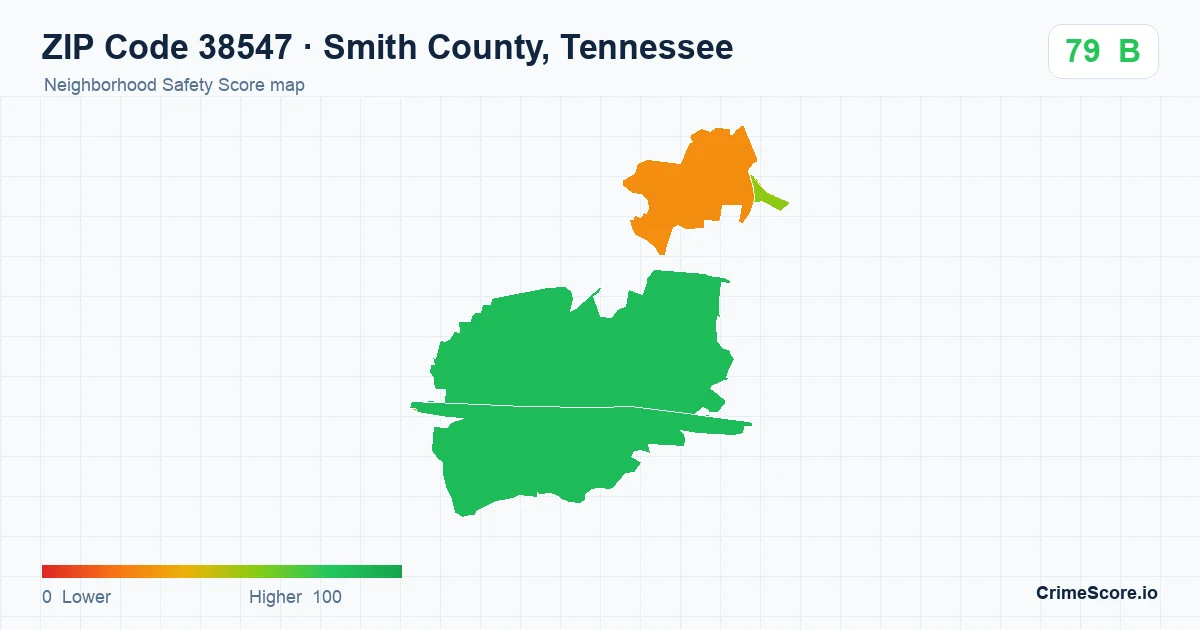 ZIP Code 38547 in Smith County, Tennessee neighborhood Safety Score map
