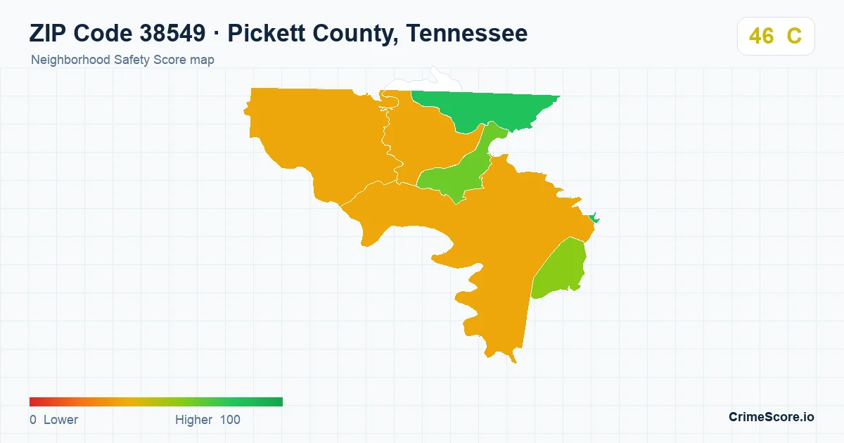 ZIP Code 38549 in Pickett County, Tennessee neighborhood Safety Score map