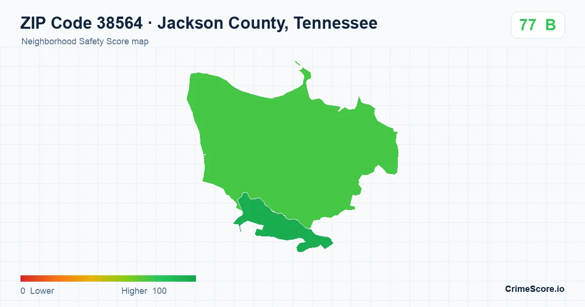 ZIP Code 38564 in Jackson County, Tennessee neighborhood Safety Score map