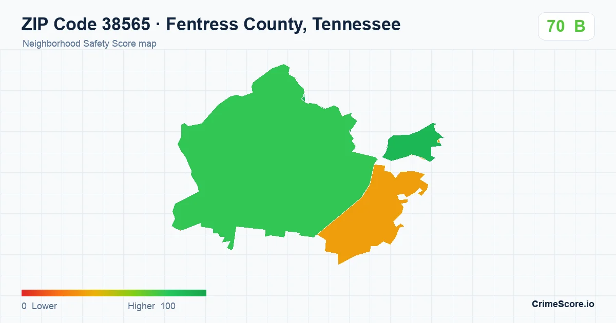 ZIP Code 38565 in Fentress County, Tennessee neighborhood Safety Score map
