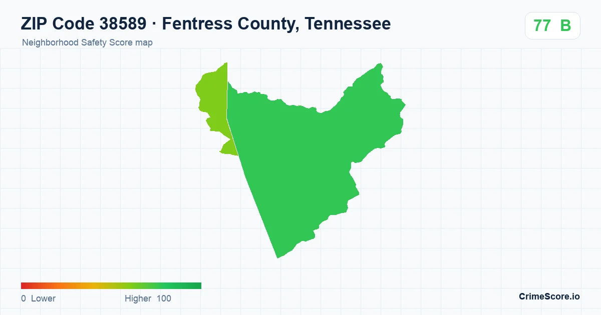 ZIP Code 38589 in Fentress County, Tennessee neighborhood Safety Score map