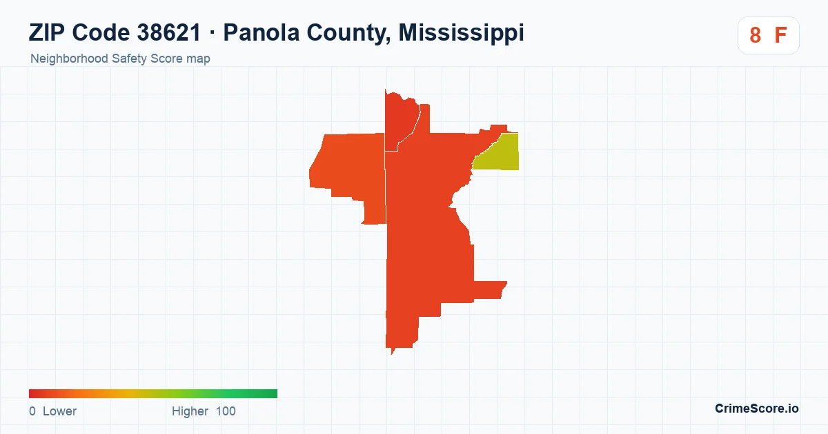 ZIP Code 38621 in Panola County, Mississippi neighborhood Safety Score map