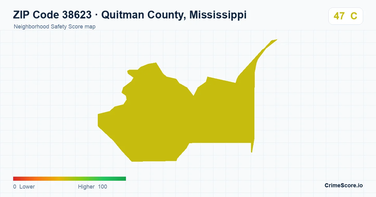 ZIP Code 38623 in Quitman County, Mississippi neighborhood Safety Score map