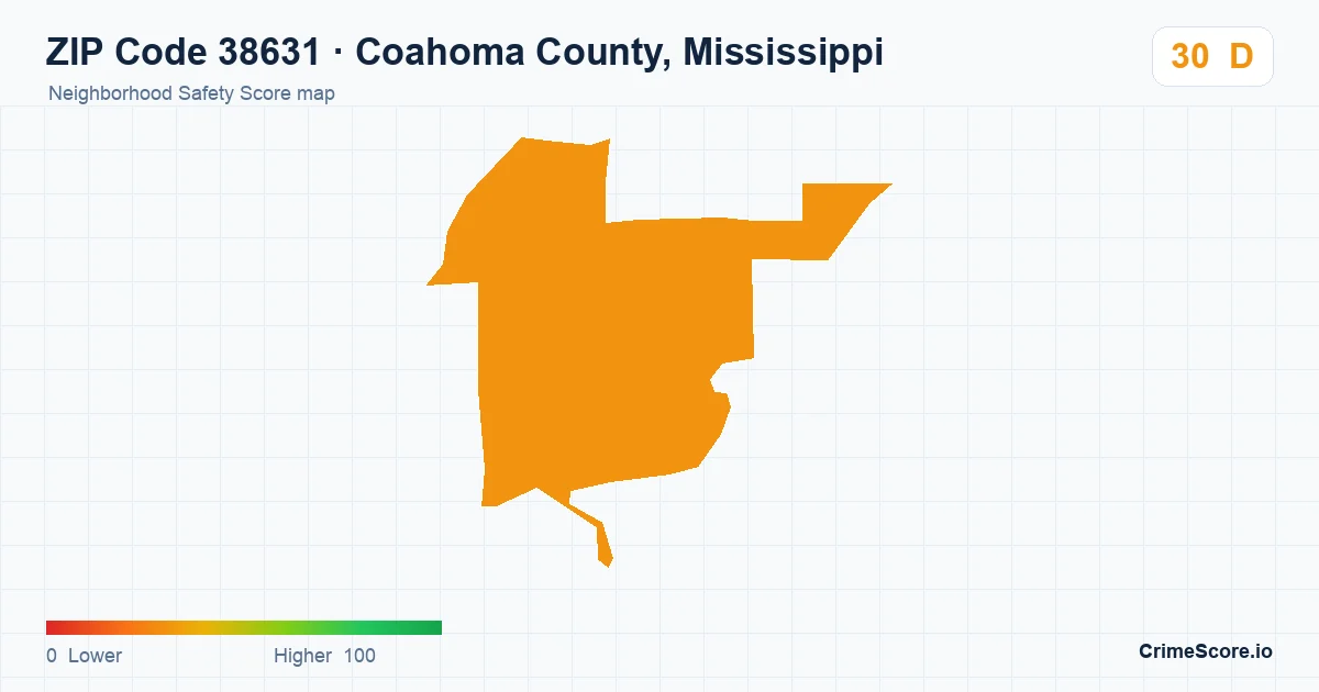 ZIP Code 38631 in Coahoma County, Mississippi neighborhood Safety Score map