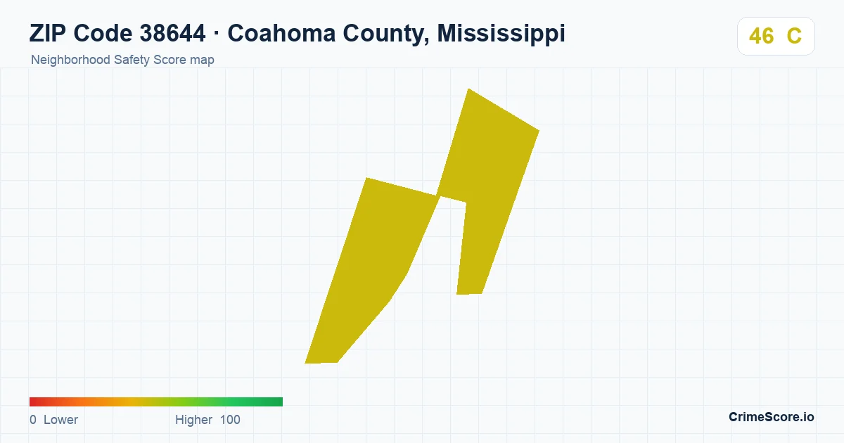 ZIP Code 38644 in Coahoma County, Mississippi neighborhood Safety Score map
