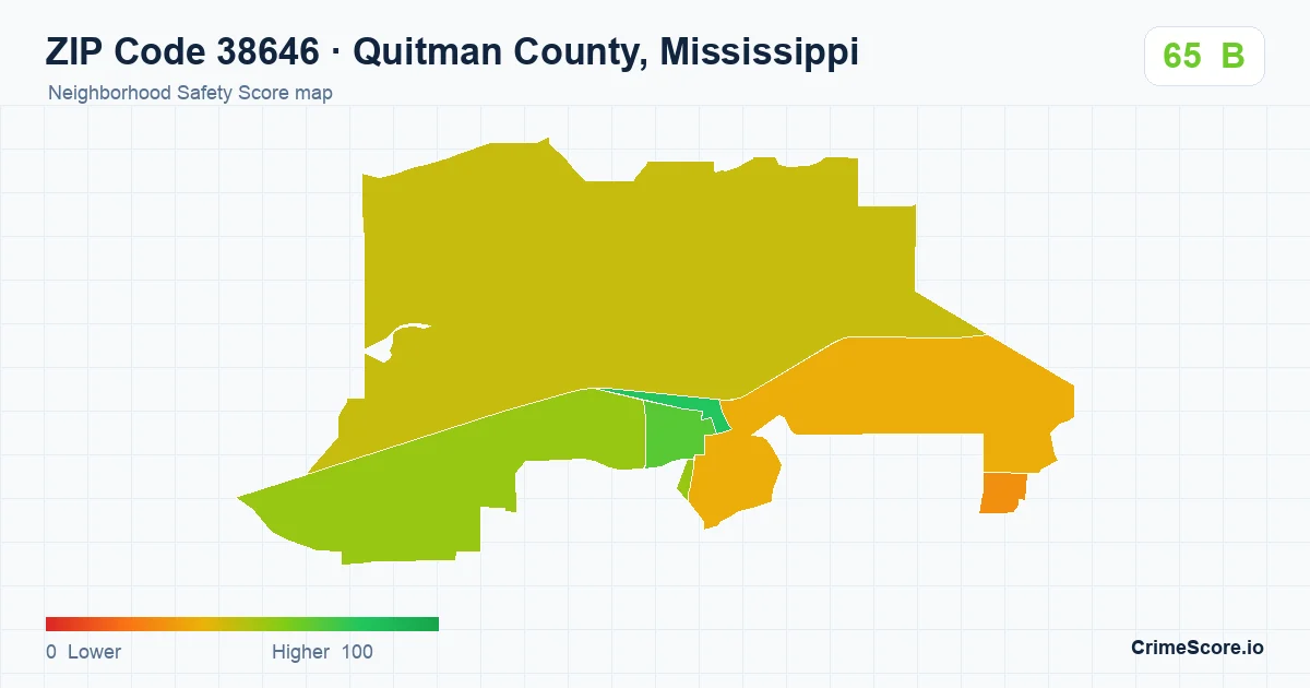 ZIP Code 38646 in Quitman County, Mississippi neighborhood Safety Score map