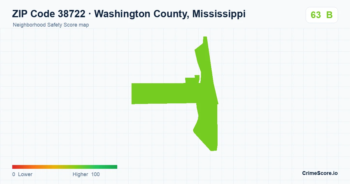 ZIP Code 38722 in Washington County, Mississippi neighborhood Safety Score map