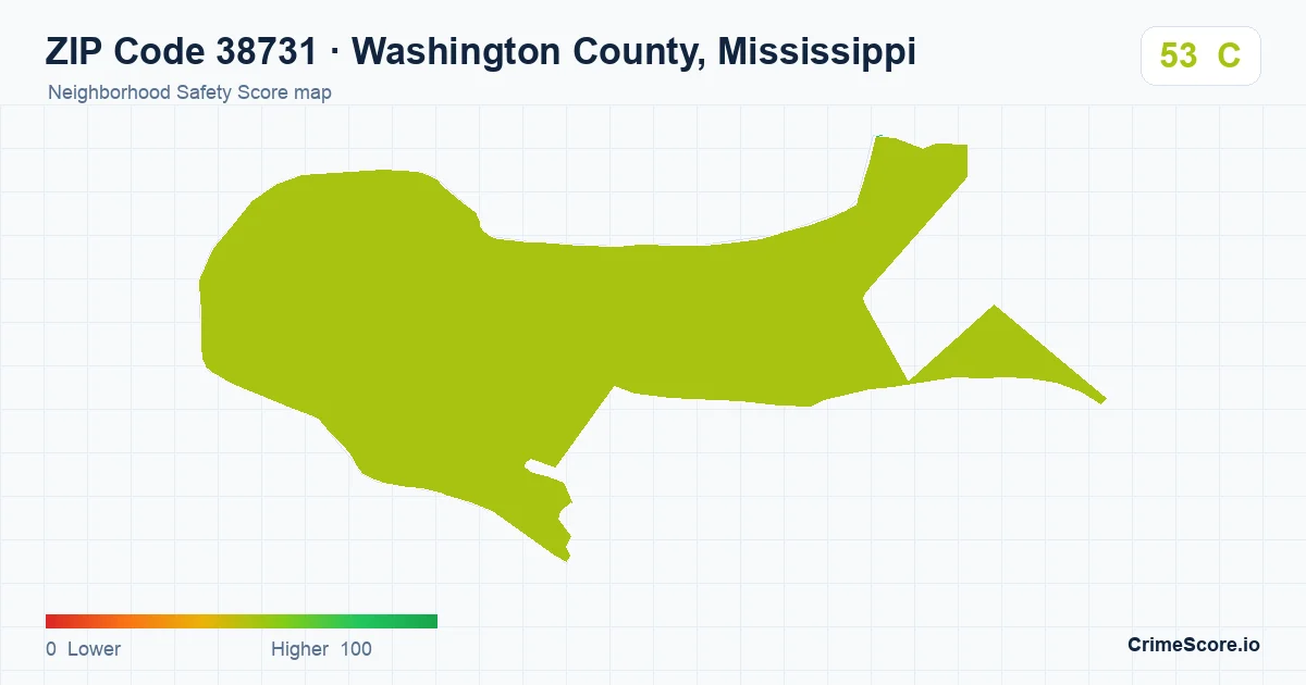 ZIP Code 38731 in Washington County, Mississippi neighborhood Safety Score map
