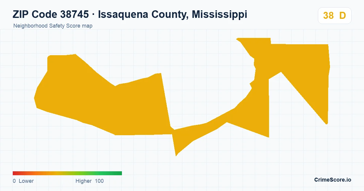 ZIP Code 38745 in Issaquena County, Mississippi neighborhood Safety Score map