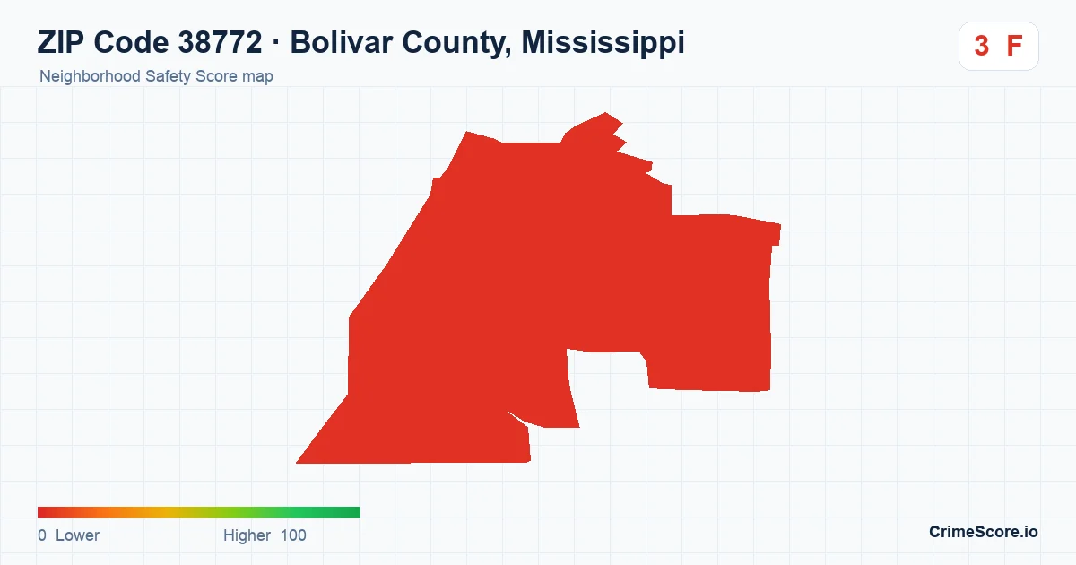 ZIP Code 38772 in Bolivar County, Mississippi neighborhood Safety Score map