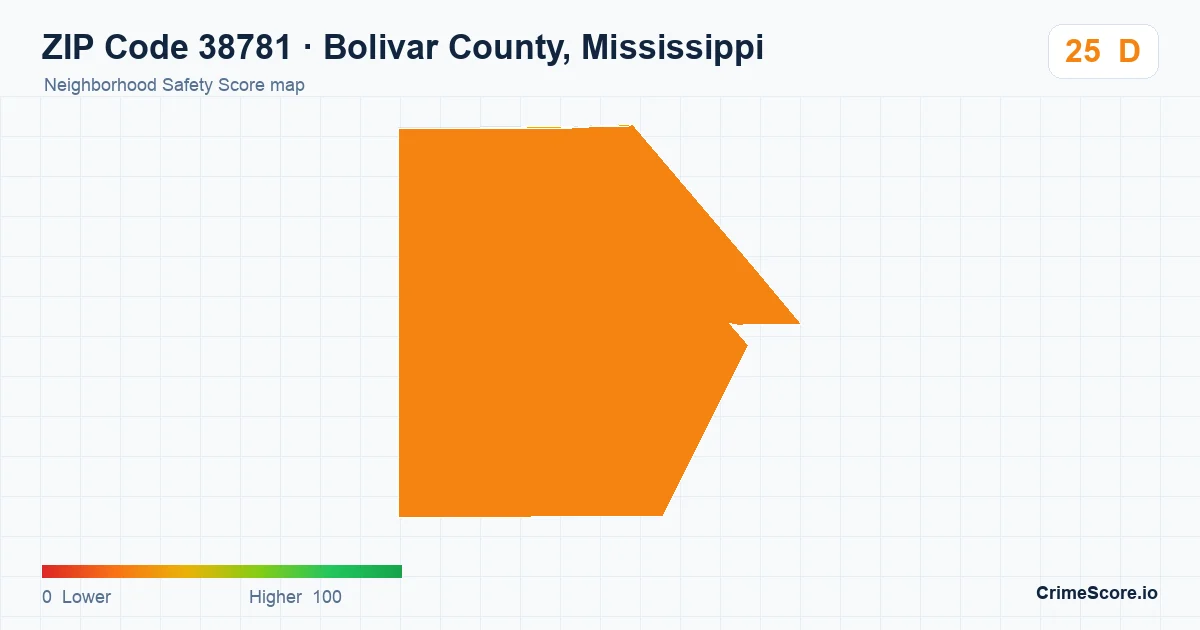 ZIP Code 38781 in Bolivar County, Mississippi neighborhood Safety Score map