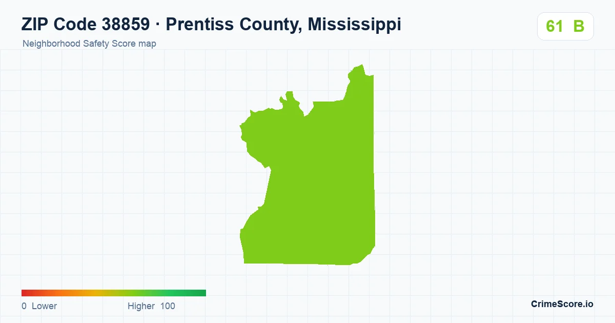 ZIP Code 38859 in Prentiss County, Mississippi neighborhood Safety Score map