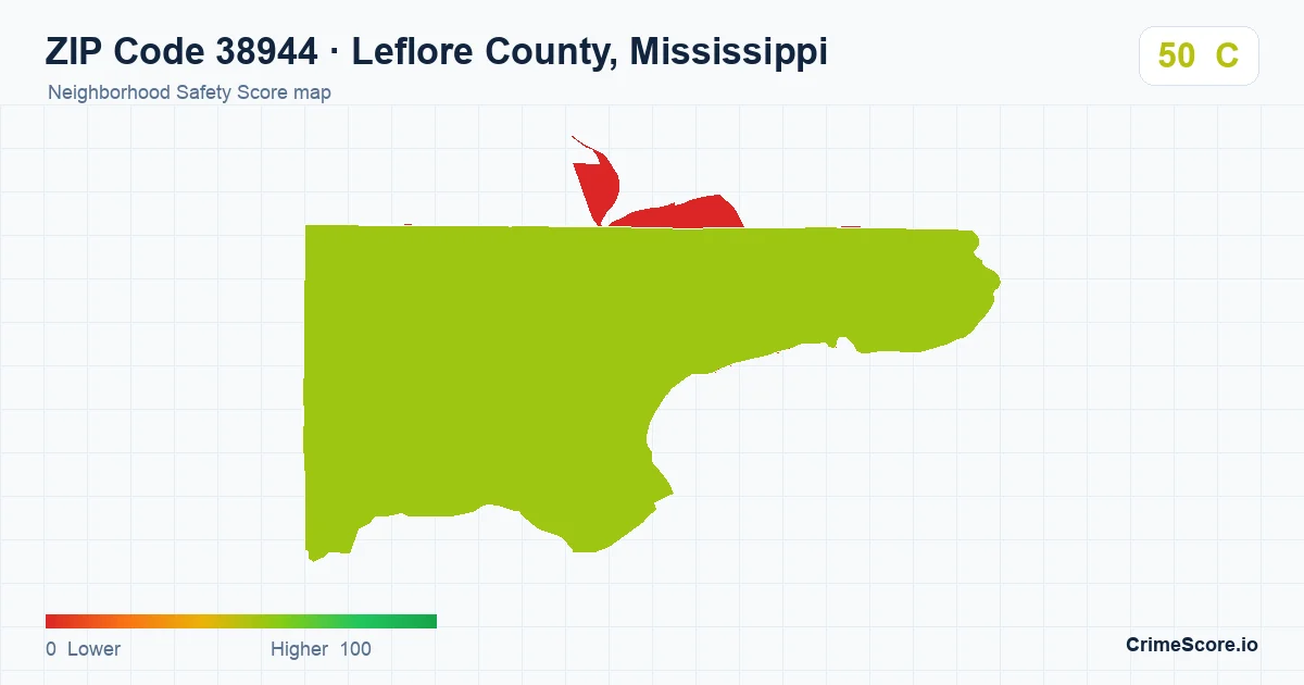 ZIP Code 38944 in Leflore County, Mississippi neighborhood Safety Score map