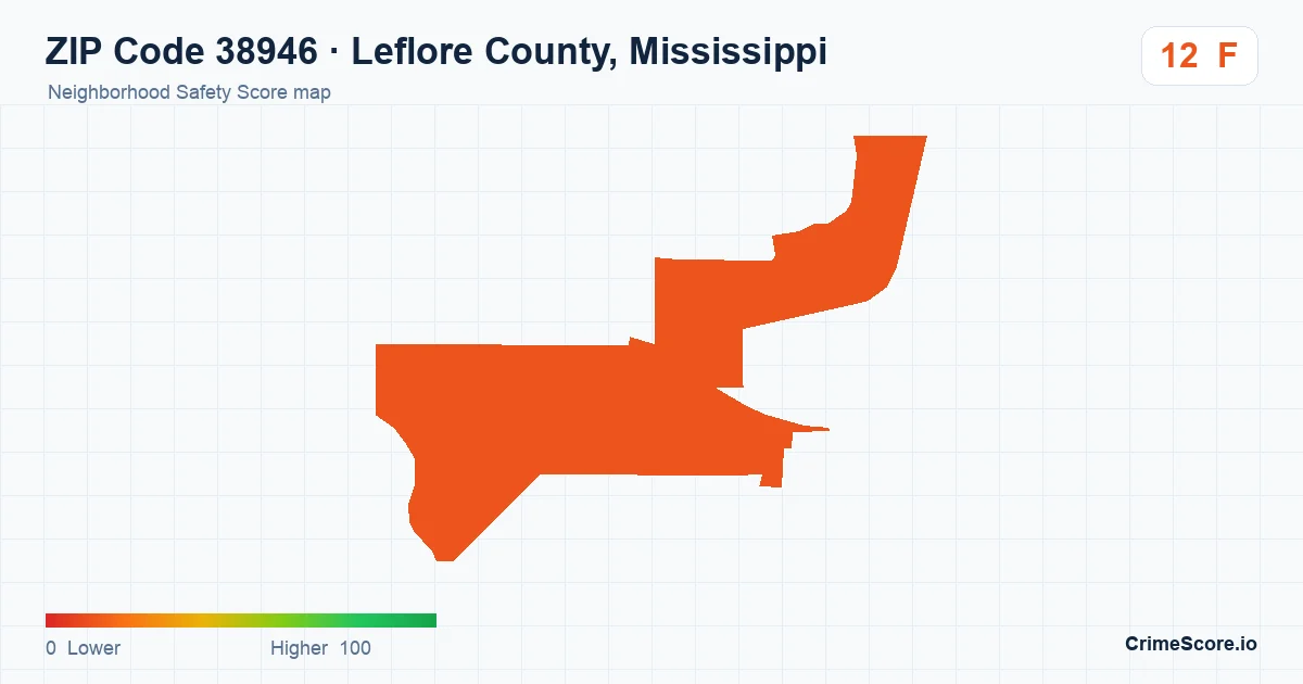 ZIP Code 38946 in Leflore County, Mississippi neighborhood Safety Score map