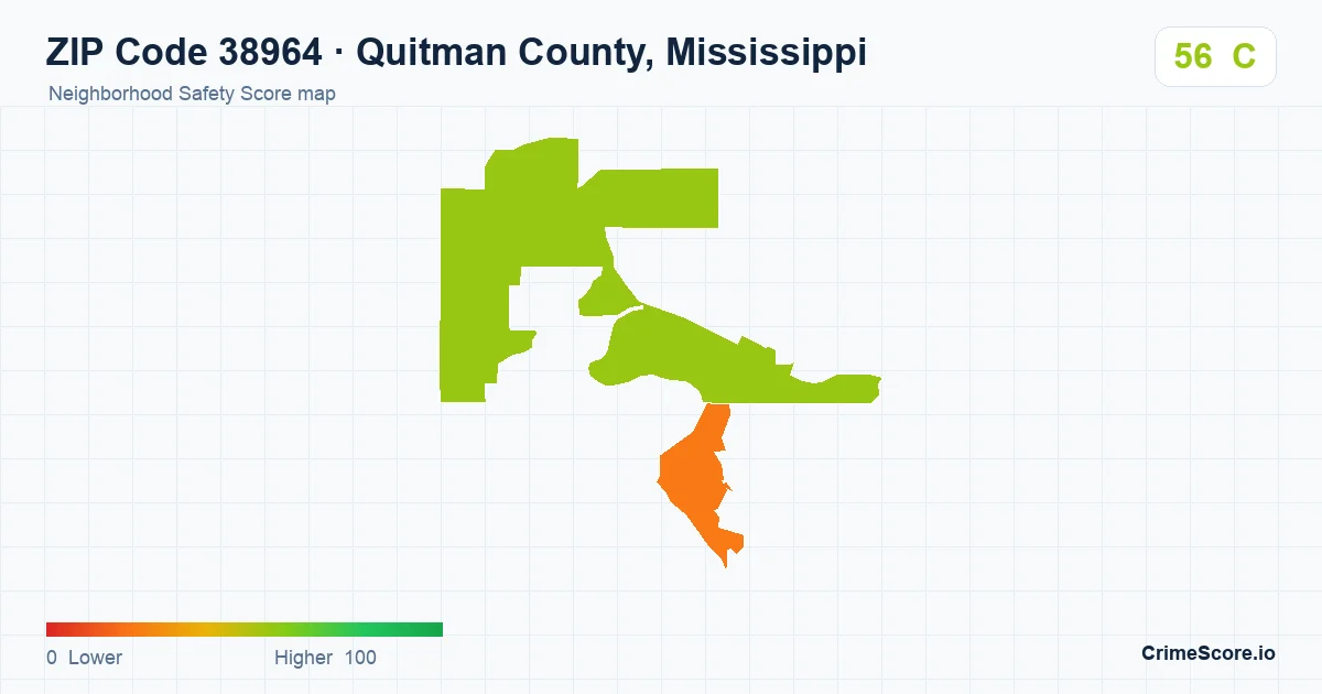 ZIP Code 38964 in Quitman County, Mississippi neighborhood Safety Score map