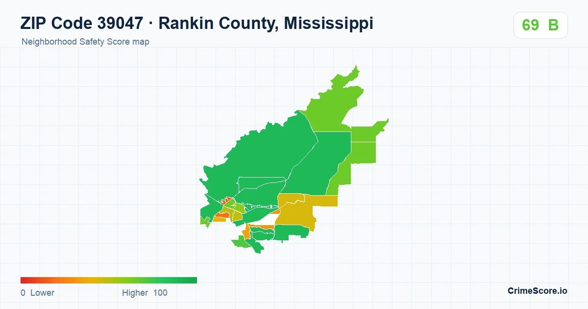 ZIP Code 39047 in Rankin County, Mississippi neighborhood Safety Score map