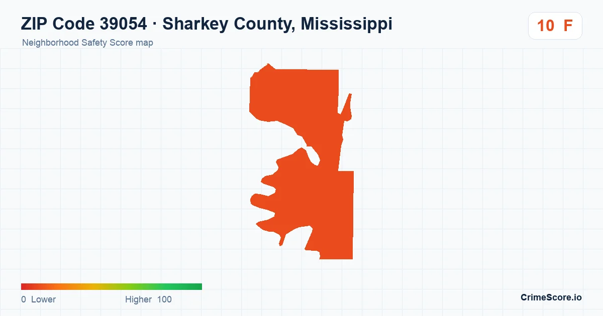 ZIP Code 39054 in Sharkey County, Mississippi neighborhood Safety Score map