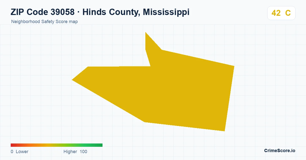 ZIP Code 39058 in Hinds County, Mississippi neighborhood Safety Score map