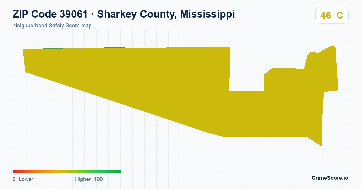 ZIP Code 39061 in Sharkey County, Mississippi neighborhood Safety Score map