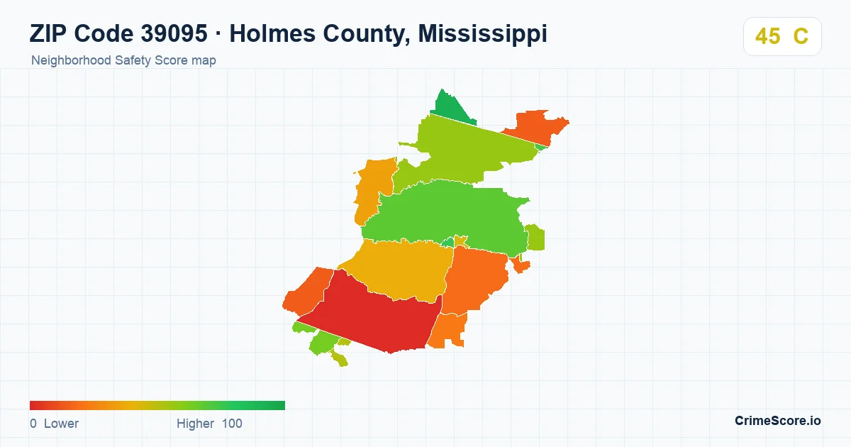 ZIP Code 39095 in Holmes County, Mississippi neighborhood Safety Score map