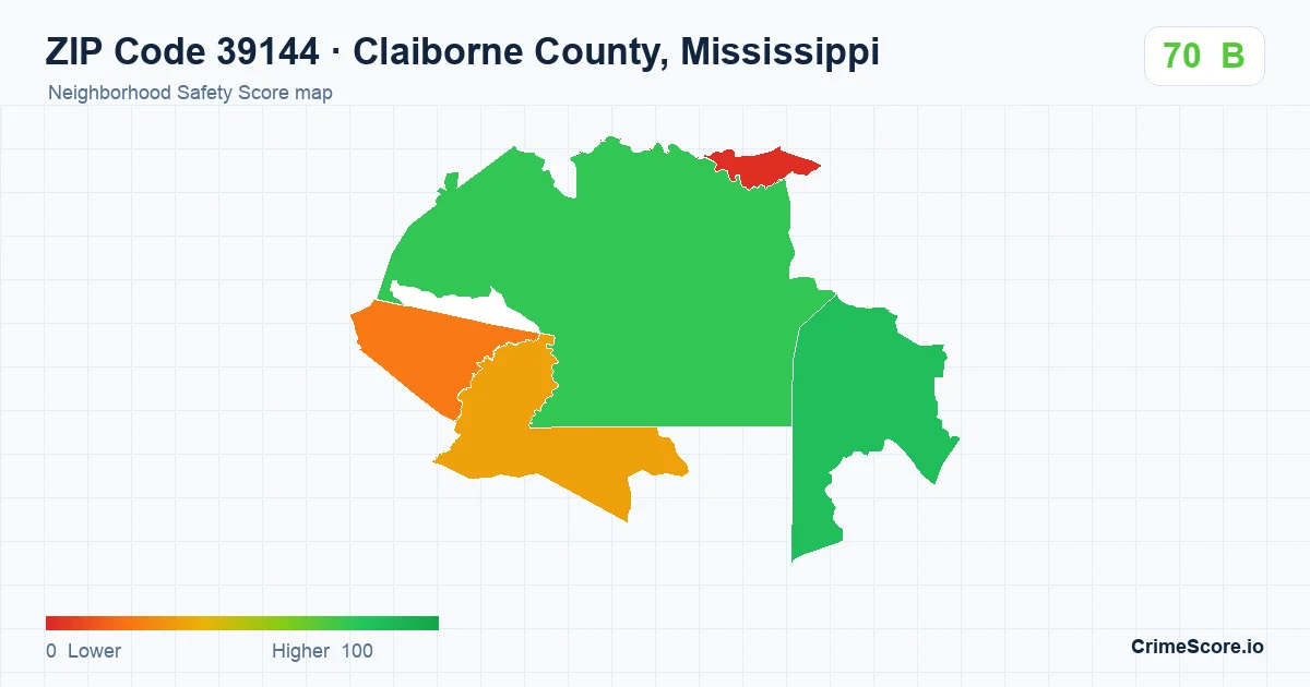ZIP Code 39144 in Claiborne County, Mississippi neighborhood Safety Score map