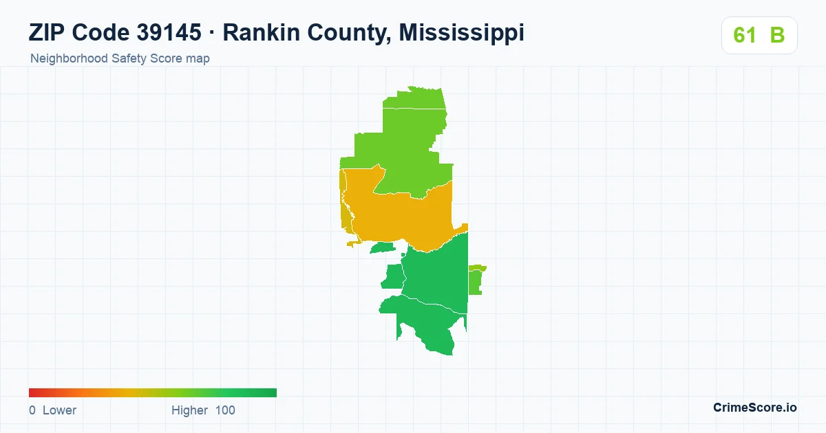 ZIP Code 39145 in Rankin County, Mississippi neighborhood Safety Score map