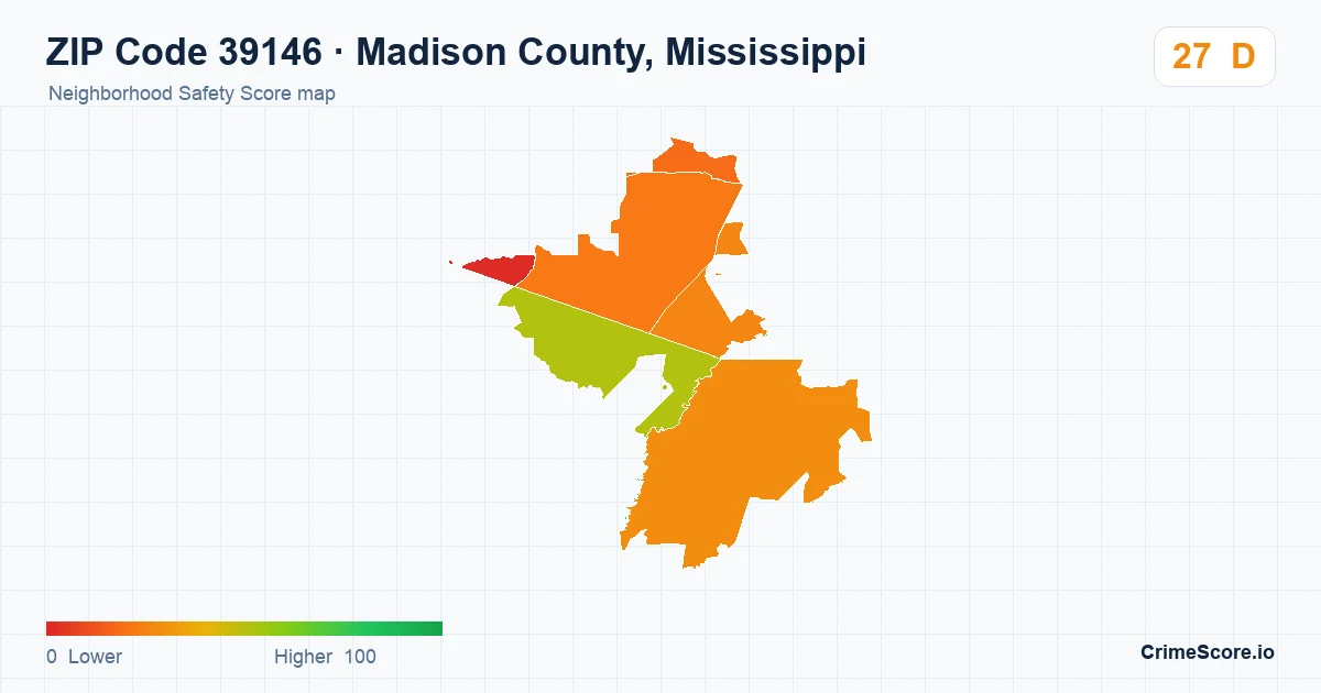 ZIP Code 39146 in Madison County, Mississippi neighborhood Safety Score map