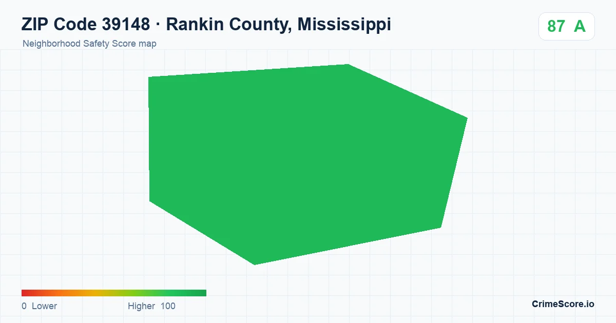 ZIP Code 39148 in Rankin County, Mississippi neighborhood Safety Score map