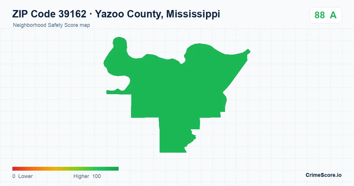 ZIP Code 39162 in Yazoo County, Mississippi neighborhood Safety Score map