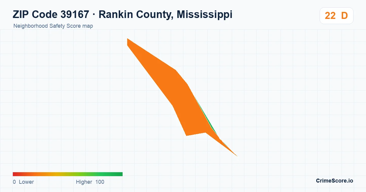 ZIP Code 39167 in Rankin County, Mississippi neighborhood Safety Score map