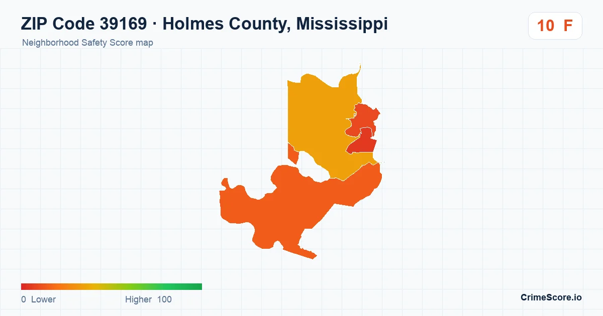 ZIP Code 39169 in Holmes County, Mississippi neighborhood Safety Score map