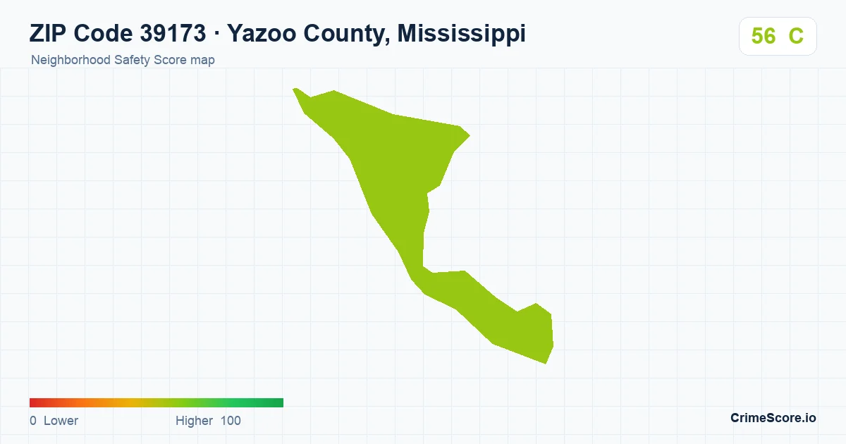 ZIP Code 39173 in Yazoo County, Mississippi neighborhood Safety Score map