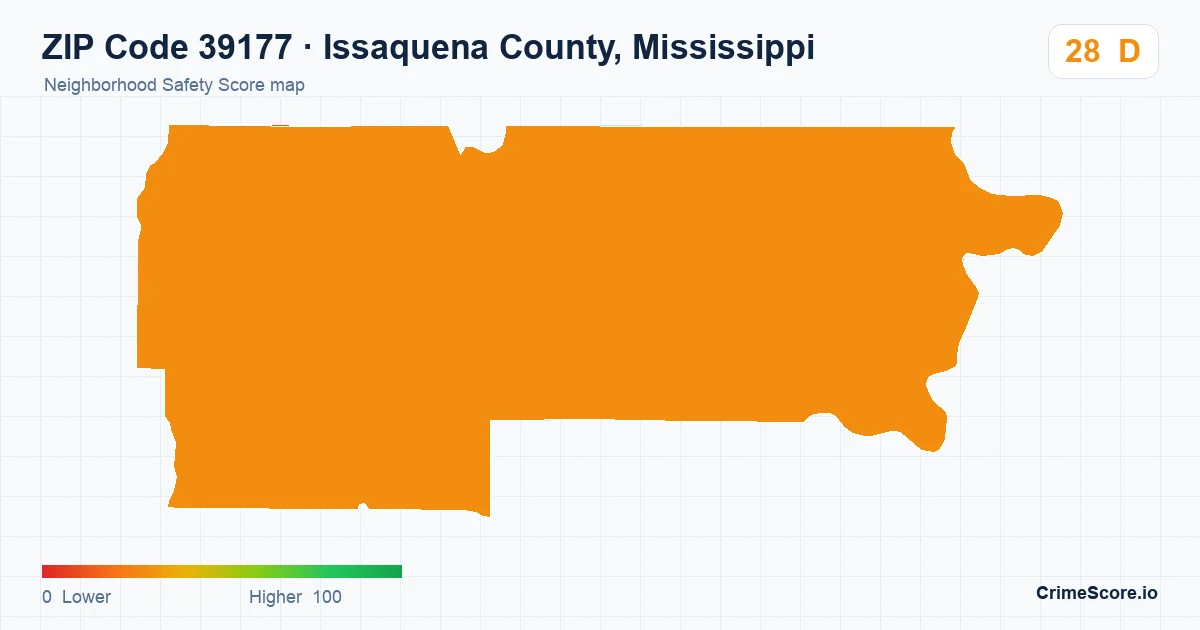 ZIP Code 39177 in Issaquena County, Mississippi neighborhood Safety Score map