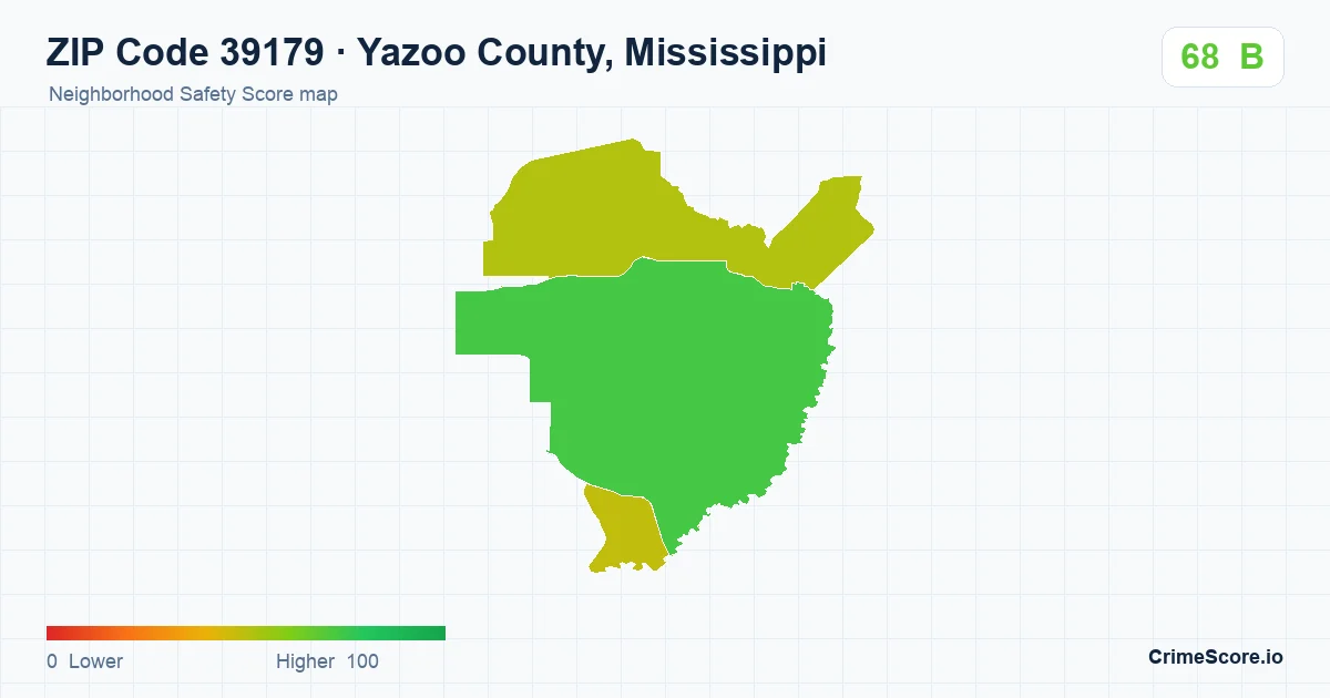 ZIP Code 39179 in Yazoo County, Mississippi neighborhood Safety Score map