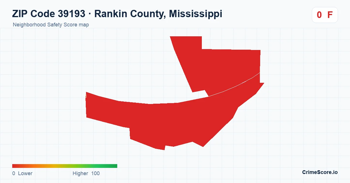 ZIP Code 39193 in Rankin County, Mississippi neighborhood Safety Score map