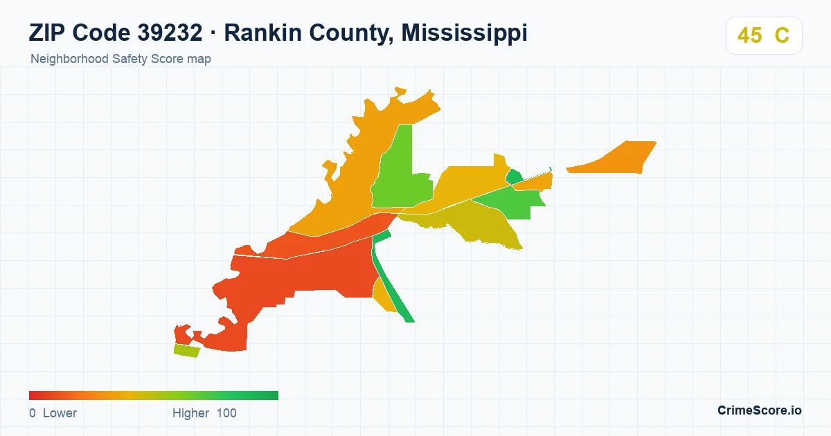 ZIP Code 39232 in Rankin County, Mississippi neighborhood Safety Score map