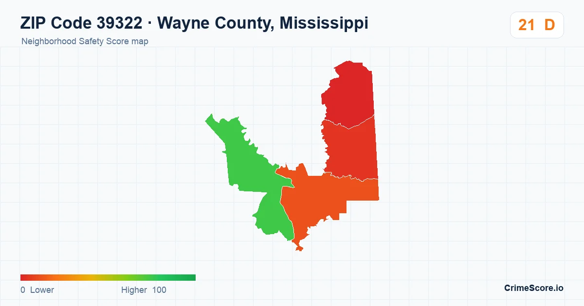 ZIP Code 39322 in Wayne County, Mississippi neighborhood Safety Score map