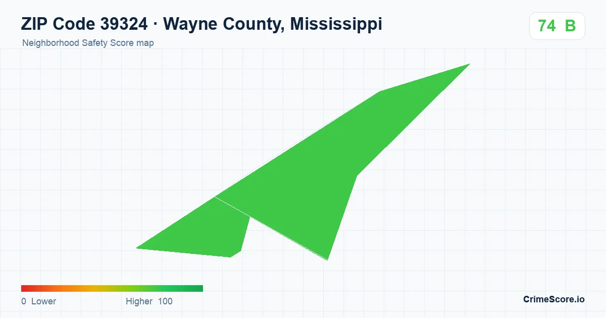ZIP Code 39324 in Wayne County, Mississippi neighborhood Safety Score map